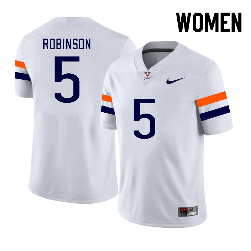 Women #5 Kam Robinson Virginia Cavaliers College Football Jerseys Stitched Sale-White - Click Image to Close